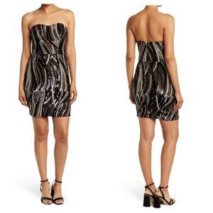 Dress the Population Leanne Sequin Dress Women’s Size Small Black Strapless Body